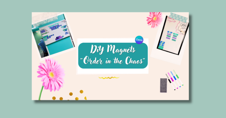 DIY magnets blog cover image showing colorful dry erase magnetic planner boards and organization tools