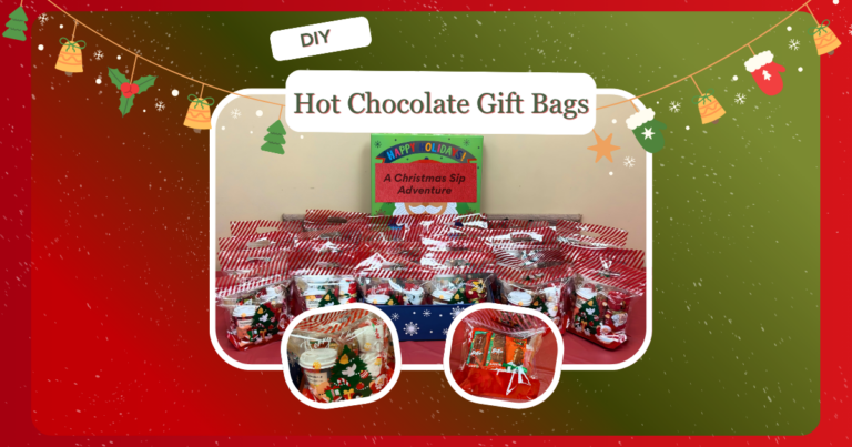 DIY hot chocolate gift bags for Christmas with festive treat bags and candy gift ideas