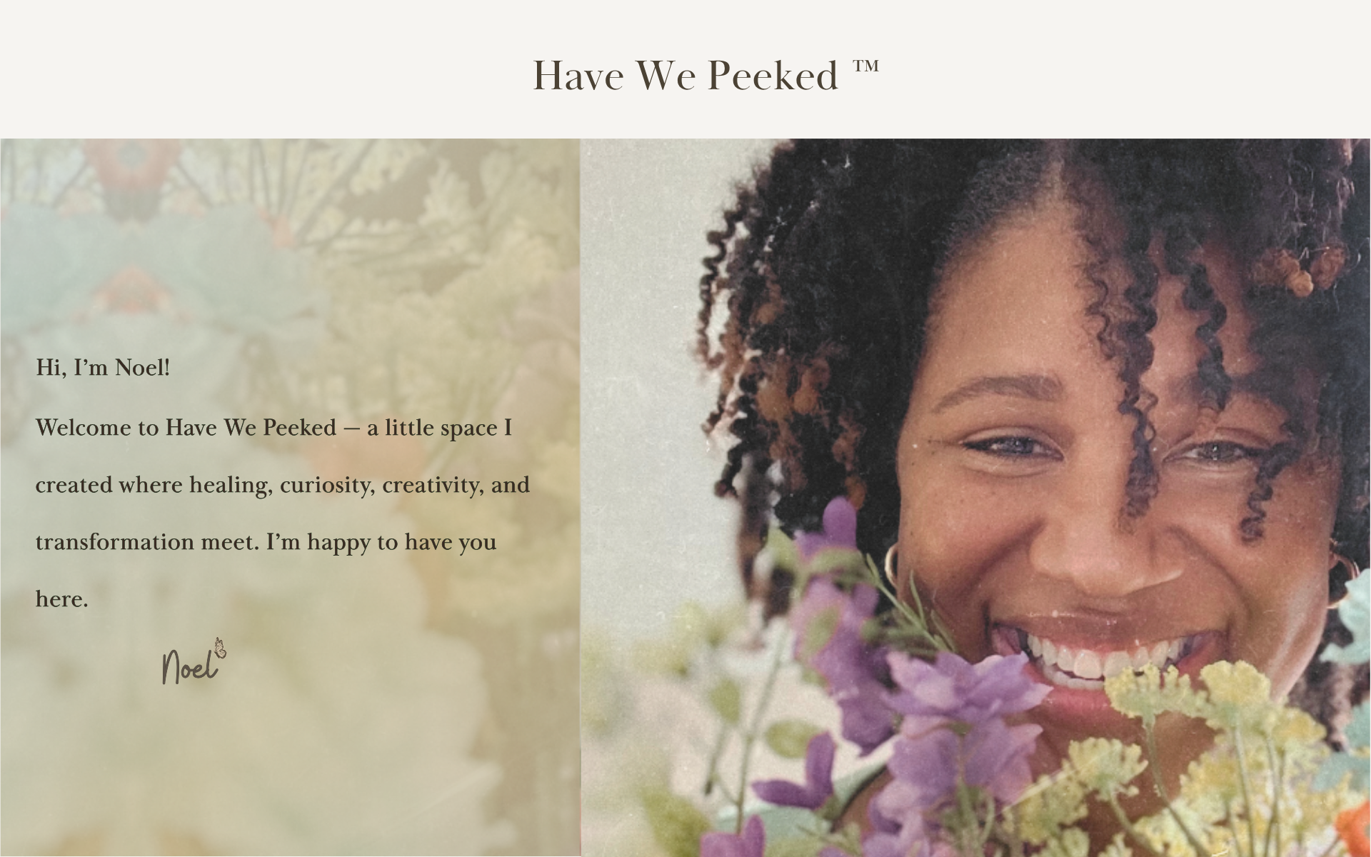 Artistic portrait of Noel for the Have We Peeked homepage