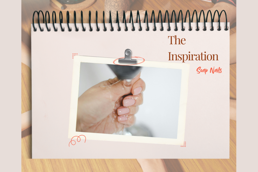 Inspiration photo showing soft pink soap nails with a glossy finish and natural nail shape that influenced my floral ballerina nail design.